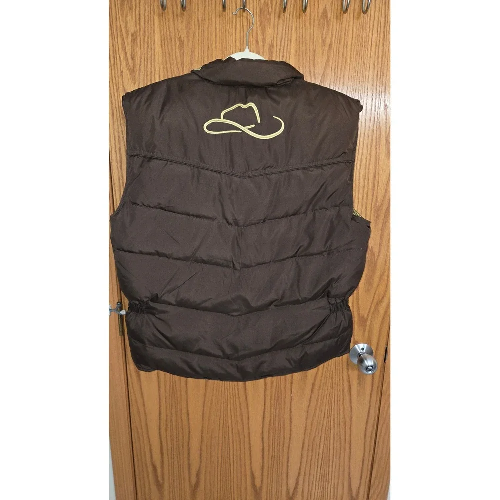 Resistol Ranch Mens Brown/Green Reversible Puffer Vest Down Fill size Large